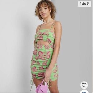 Wild Fable cut out ruched bodycon green dress medium